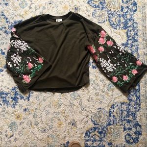 Bell-sleeve embroidered sweater